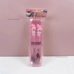 OHHDEER Cartoon Spoon Fork Hello Kitty Kuromi Cinnamoroll My Melody Tableware Kawaii Kids Gift 勺叉套装