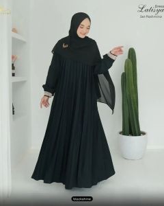 Latisya Dress Gamis Wanita Simple Ruffle Rempel Dada Busui Friendly Pakaian Muslimah Kekinian Termurah Terlaris 2023