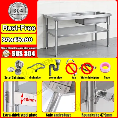 🔥Lowest price🔥kitchen sink304 stainless steel kitchen sink/lababo with faucet Thickened and bold double-layer stainless platform kitchen sink set vertical sink wash basin wash vegetable basin kitchen bar sinks stainless complete set sink