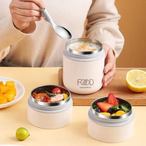 【High Quality】2 Layer Soup Lunch Box Stainless and Bag Thermal 680ML 304 Stainless Steel Vacuum Insulated Thermal Lunch Box Portable Lunch Box Work Soup Cup Food Storage Box for School Season for Kids & Adults