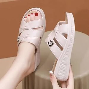 [Free Shipping] Thick-soled fashionable womens high-heeled slippers for summer outdoor wear home non-slip mom shoes soft-soled stylish wedge sandals
