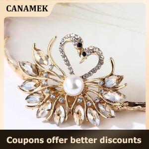 【 CANAMEK 】 Cute Crystal Pearl Swan Brooches for Women Wedding Jewelry Vintage Lapel Pins
