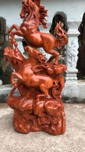 Tượng Ngựa song mã Uyên ương phong thủy gỗ hương giá đá kt :60/30/13