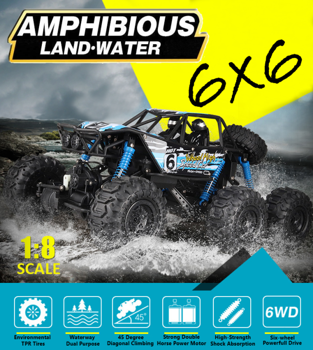 READYSTOCK RC Car 6WD Off Road 1 8 Amphibious Rock Climber Truck RC Truck 6WD Rock Crawler Truck RC Electric 6WD Vehicle Alloy Body Shell Rechargeable Off Road Remote Control Truck Toys Car Kereta