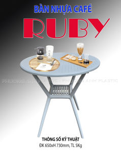 Bàn tròn cà phê nhựa đúc nguyên khối 2 tầng tiện lợi