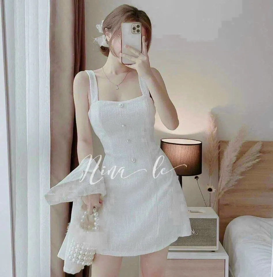 Đầm - váy hai dây ulzzang voan tơ buộc vai 2 lớp Váy hai dây thô vintage  dáng dài - Tìm Voucher