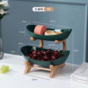 SG stock Fast ShippingFruit tray/snack plate Multi-layer storage fruit plate / fruit tray / pate snack tray / fruit basket / onion basket /wooden european style storage tray
