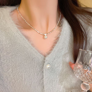 Rantai Leher Silver Pearl Necklace Vintage Elegant Clavicle Necklace Minimalist Chic Accessory