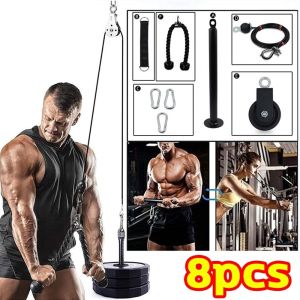 FZIPUA 8Pcs Corded Exercise Home Gym Cable Reel Device Adjustable Cable Pulley Exercise Kit Sports Portable Gym Hose Fitness