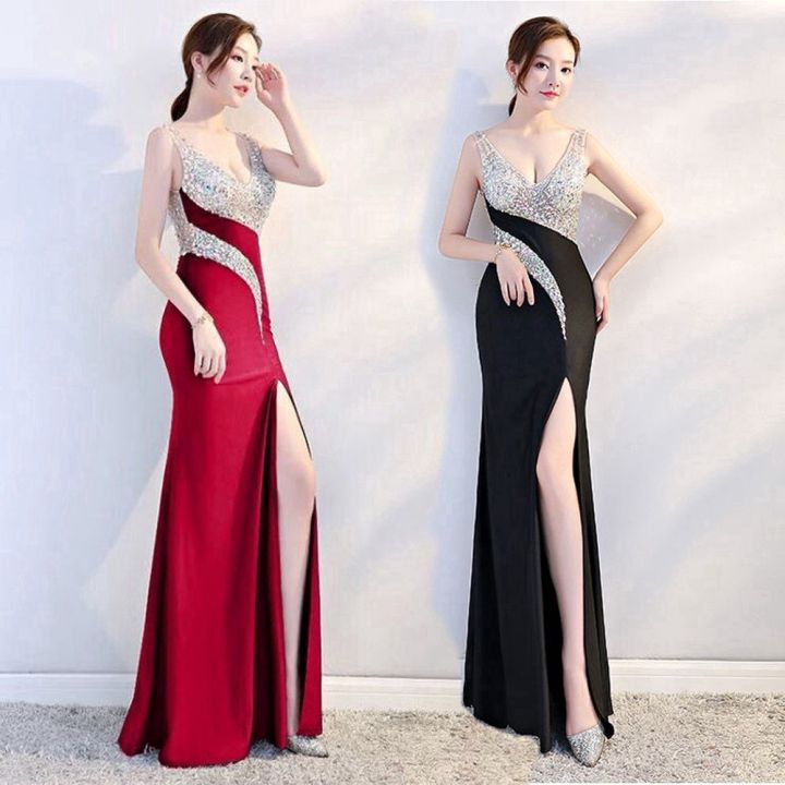 Low cut long dress hotsell