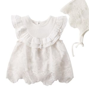 ชุดเดรสสําหรับเด็กทารกแรกเกิดชุดบอดี้สูทผ้าฝ้ายแขนลูกไม้แนวเจ้าหญิงน่ารักสําหรับฤดูร้อน