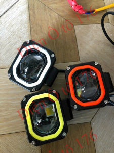 Đôi đèn led bi trợ sáng ô tô đèn led tăng sáng mắt vuông có viêm 4 chế độ màu. Điện 12v và 24v