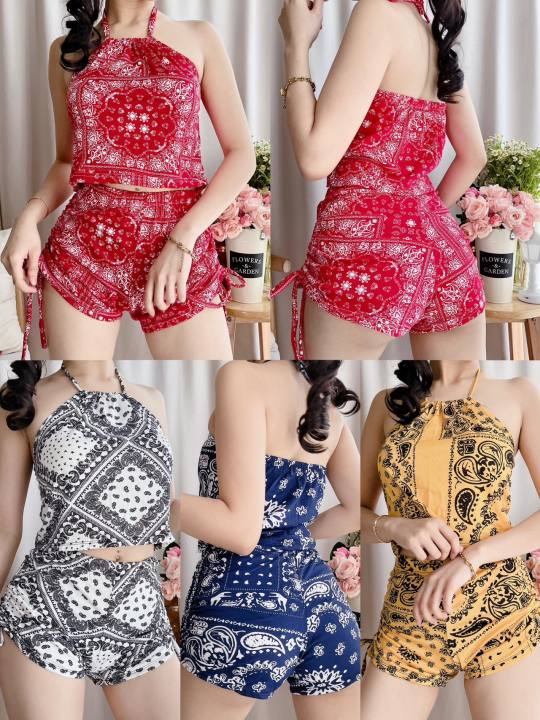 Bandana Print Halter Terno Pull String Short BEST SELLER | Lazada PH