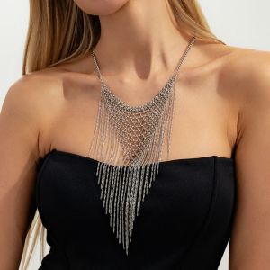 YOCKY Triangle Tassel Necklace Charm Silver Metal Chain Mesh Choker Fashion Personalized Multi Layer Necklace Women
