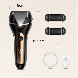 Máy mài tẩy tế bào chết da cứng trên gót chân có thể sạc lại với đèn led và 2 đầu lăn - INTL