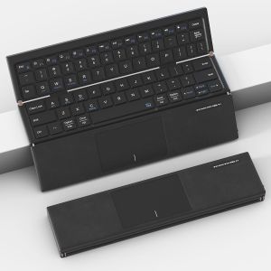 Foldable Bluetooth Keyboard with Touchpad - Tri-Folding Keyboard with Large Trackpad Portable Full Size Travel Bluetooth5.1 Key-board Sync Up to 3 Devices for iPad iPhone Surface Pro Laptop PC Tablet