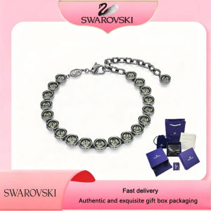 【Official Store】Swarovski (New) S925 Sterling Silver Imber Tennis bracelet Round cut Black crystal