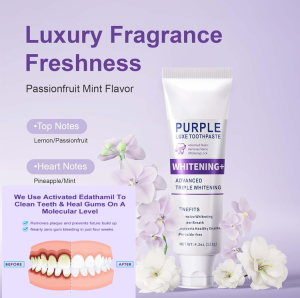 Purple Gentle Whitening Toothpaste Daily Physical Cleaning Gentle Whitening Yellow Teeth Care Coffee Smoke Stain Remover Morning Breath Neutralizer Toothpaste Sensitive Teeth Whitening Paste Triple Fresh System Enamel Safe