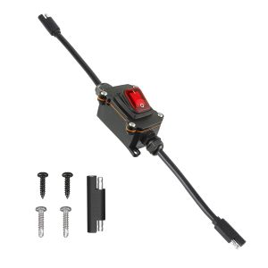 Inline 12V Power Switch with IP67 Waterproof Rating 14AWG SAE Cable with ON/Off Switch Quick Connect/Disconnect Snap SAE Converter Cable for Solar Panel Motorcycle RV Camp Trailer