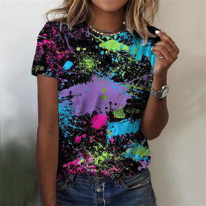 [Local Stock] ZEEMIN Summer Colorful Graffiti 3D Print T-shirts Women Streetwear Casual Fashion Y2k Short Sleeve T Shirt O-neck Tees Tops Clothing