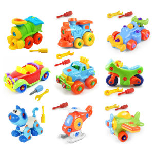 【Random Color】Cute Cartoon Educational Nut Assembling Disassembly Assembly Model Screwing Building Blocks Toys Motorcycle Car Assemble Construction Airplane Trains Mode Montessori Toys For Kids