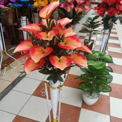 Rangkaian bunga anthurium / bunga Lilly pot dengan standing besi pajangan bunga sudut ruangan