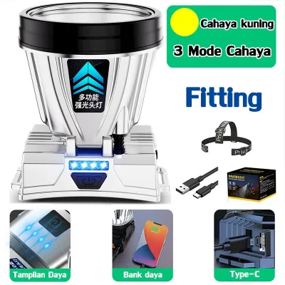 30 hari tanpa pengisian daya 1999000mah 500Watt senter kepala super terang kuat led cas tahan 24 jam tahan air heavyduty militer asli darurat stong light Headlamp berkemah led Senter Berkemah Headlamp Outdoor LED