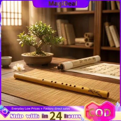magideal Traditional Vertical Bamboo Flute Exact Tone Bamboo Flute with Membrane Melodious Woodwind Instrument Portable for Practice