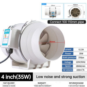 Inverter Duct Fan Exhaust Fan 4"/ 5"/ 6"/ 8" Wall Mount Exhaust Fan Duct Strong Wind Kitchen Toilet Ventilator 30M High Suction Force Silent