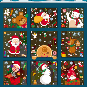 COMBO-Decal trang trí NOEL HÍT TĨNH ĐIỆN -Nhân vật Noel đỏ vui cười đón giáng sinh (9 tấm)-CDN168