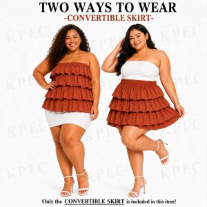 EE.Rene Regular Plus Big Size  Summer  Casual Trendy  RUFFLES Tiered Skirt - 2 ways to wear  - size: xs small medium large xl 2xl - current trend - effortless easy to wear - simple  - cute item - fabric from abroad - cotton fabric - timeless piece -