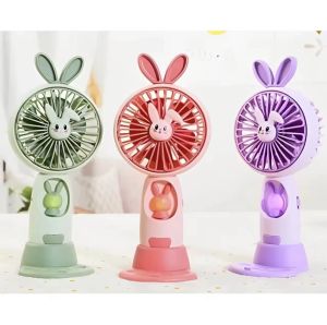 Cute Mini Hand - Held Rabbit LED Cartoon Fan with Bracket Phone Stand