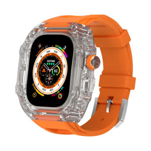 JANSIN Luxury Transparent Case Modification Kit compatible with for Apple Watch Ultra 49mm series 8 7 6 5 4 SE 45mm 44mm Fluorine Rubber Sport Watchband
