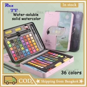 Rex TT สีน้ำ ชุดระบายสีน้ำ สีน้ำตลับ36/48/60สีพร้อมชุดพู่กัน แถมฟรีถุงเก็บกล่องสี