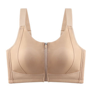 Maniyun บราไร้รอยต่อมีซิปด้านหน้าสำหรับผู้หญิงยกทรงออกกำลังกายออกกำลังกายโยคะบาง0.6ซม.