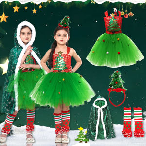 3 Piece Girls Christmas Tree Tutu Dress Set Kids Green Xmas Party Stage Costume