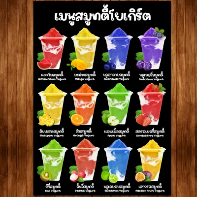 (น้ำผลไม้/โซดา) ป้ายเมนูเครื่องดื่มราคาถูก ขนาด A4 เคลือบแข็งใสกันน้ำ