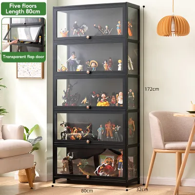 【On Hand】Bamboo Display Cabinet Acrylic 4/5Doors Three Sided Transparency For Living Room Dispiay