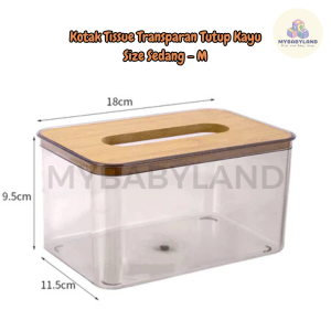 Kotak Tissue Transparant Tutup Kayu | Tempat Penyimpanan Tissue Transparan | Kotak Tisu Estetik Minimalis Tutup Kayu | Kotak Tisu Aesthetic Premium Quality