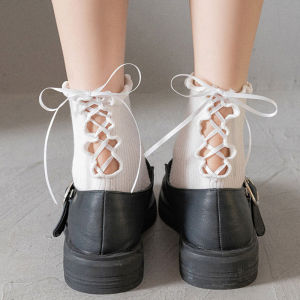 ✨CADIAES✨JK ถุงเท้าแบบบางสำหรับผู้หญิง ถุงเท้ายาวครึ่งน่องสีขาวล้วนสไตล์ญี่ปุ่นโลลิต้า สไตล์ลูกไม้ อเนกประสงค์และน่ารัก
