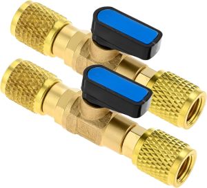 2PCS Air Conditioner Ball Valve AdapterAC Brass Ball Valve Connector    1/4 SAE Female Thread Adapter with Shut-off Flow Controlfor HVAC Refrigeration Fitting