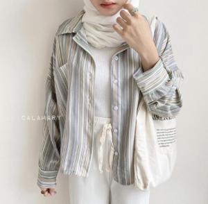 Ami Collection - Kemeja Wanita XL Oversize / Kemeja Overisze Kekinian / Kemeja Candy Stripe / Kemeja Wanita