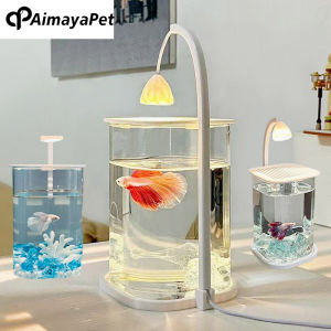AimayaPet Mini Fish Tank Aquarium Betta Viewing Desktop Aquarium LED Light Coral Crystal Diamond Decor