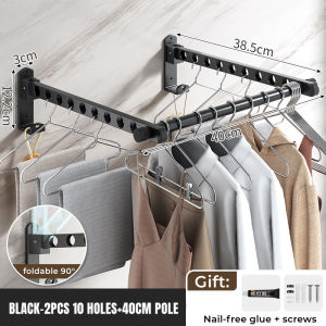 Folding Drying Rack No Hole Required Carbon Steel Drying Rod Hooks For Balcony Bedroom Bathroom