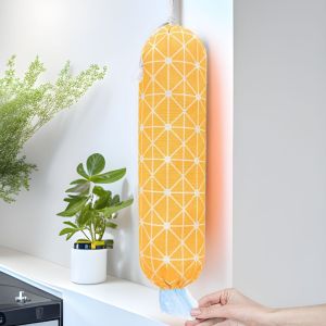 ERHANA Washable Plastic Bags Storage Bag Multi-functional Wall Mount Trash Bag Dispenser Large Capacity Drawstring Adjustment Extraction Garbage Bag Storage Holder Home Kitchen