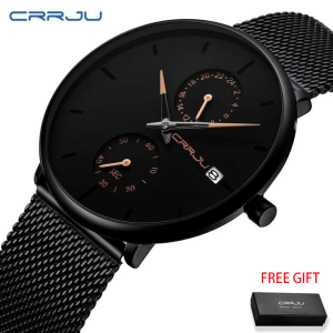 CRRJU Mens Watches Quartz Watch Men Casual Slim Mesh Steel Waterproof Fashion Top Brand Luxury Sport Watch