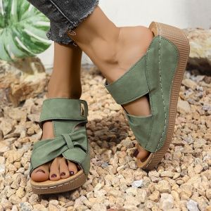 [Free Shipping] WomenS Wedge Sandals With Cut-Out Design 2026 Spring/Summer Collection Featuring A Bow And Slip-On Style With A Rocking Strap And A Large Size