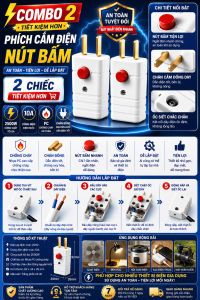 PHÍCH ĐIỆN 2 CHÂN - COMBO 2 CÁI | PHÍCH CẮM NÚT BẤM 2500W 10A CHÂN ĐỒNG NHỰA PC CHỐNG CHÁY