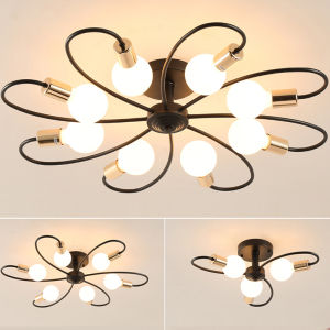 Modern Ceiling Light Retro Metal Chandeliers Light Fixtures Nordic Pendant Lights Lamps Black 3 6 8 Heads for Kitchen Living Room Dining Room（Without bulb）