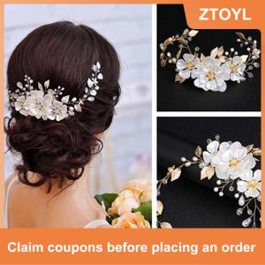 【ZTOYL】 Women bridal white flower rhinestone pearl hair clip wedding hair accessories